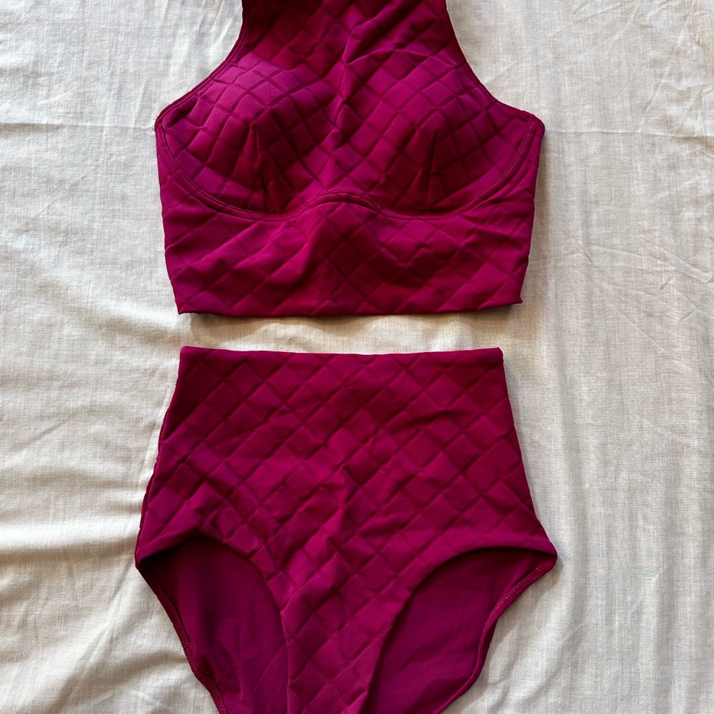 Lululemon Magenta Purple Diamond Grid High-Waist Bikini Set